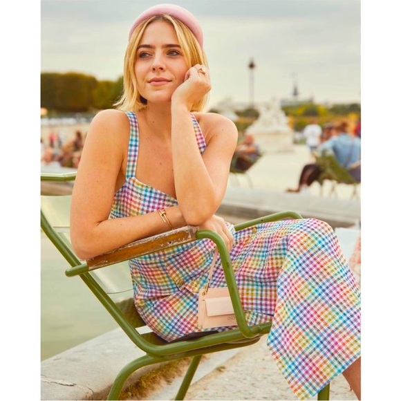 Saloni Anya Sleeveless Gingham Cutaway Midi Dress Fits a Size 4 / 6